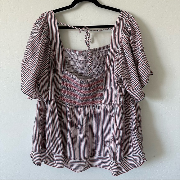 Old Navy Cotton Blend Red White Blue Seersucker Striped Smocked Top Plus Size 4X - Picture 7 of 9